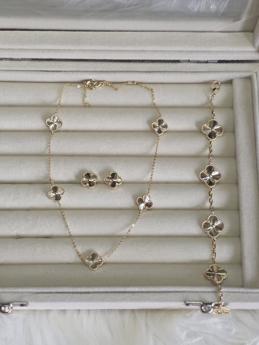 Sterling SILVER Gold Flower Necklace, Bracelet & Stud Earrings Set